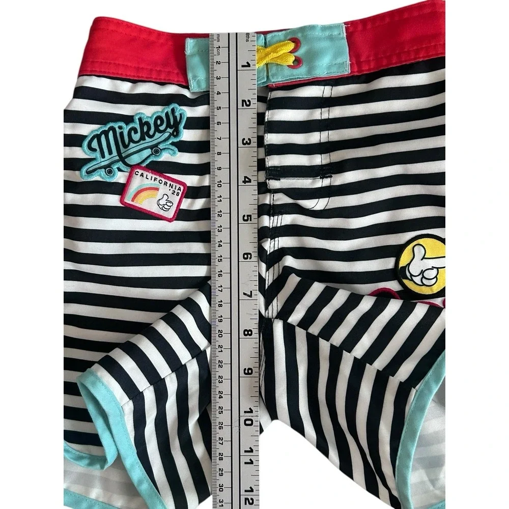 Disney Store Mickey‎ Mouse Swim Trunks Shorts Boy Size 4 Striped Patches Lined